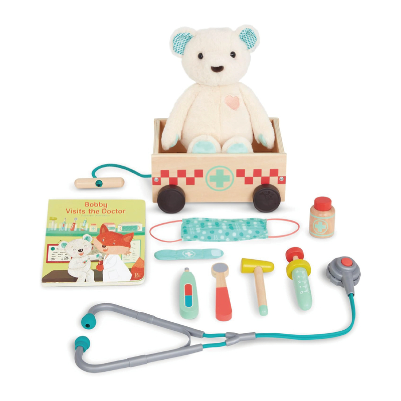 BX2066Z@WOODEN DOCTOR KIT WITH PLUSH BEAR